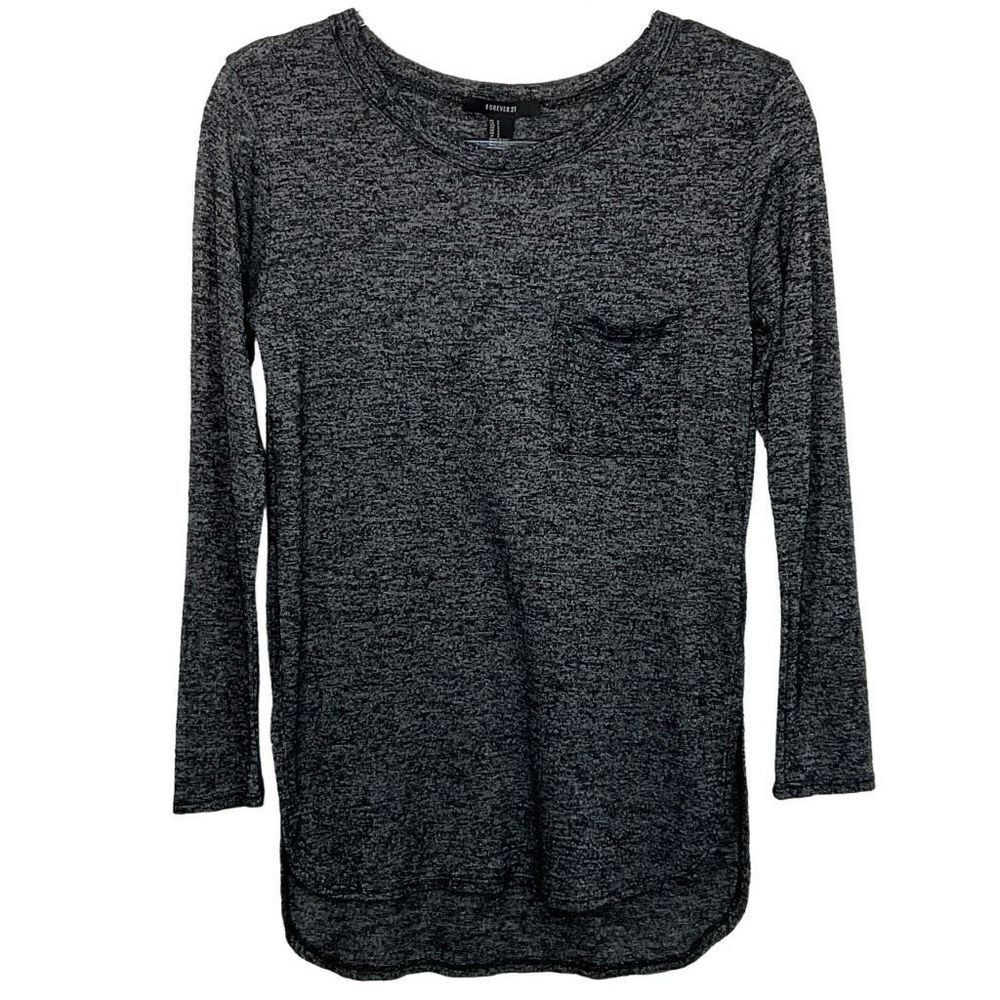 4/$16 Forever 21 Heathered Black Burnout Long Sleeve Top Small